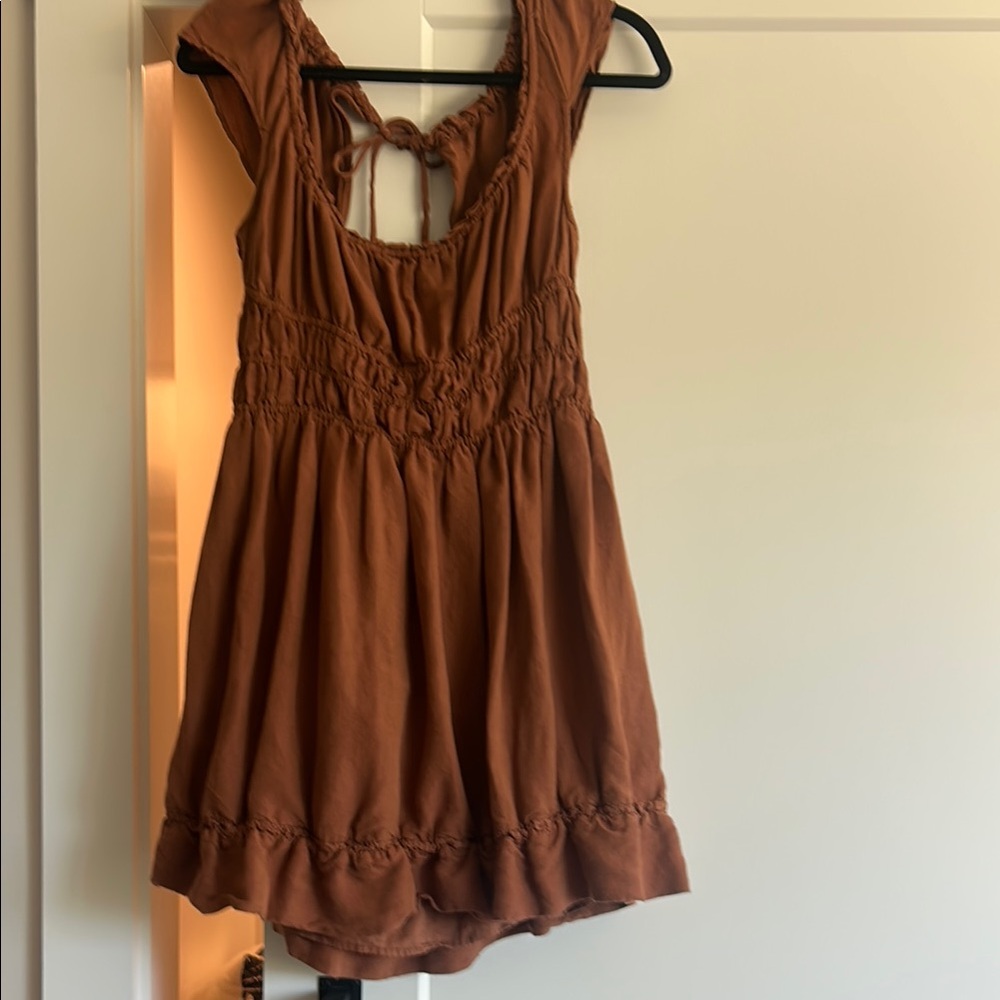 2/25 saleAnthropologie Brown Smocked Flutter Sleeve Mini Dress
